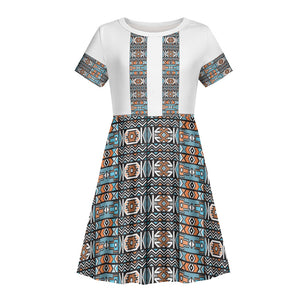 African Ndebele Traditional Attire Kid Short Sleeve Dress White Ndebele Stripe