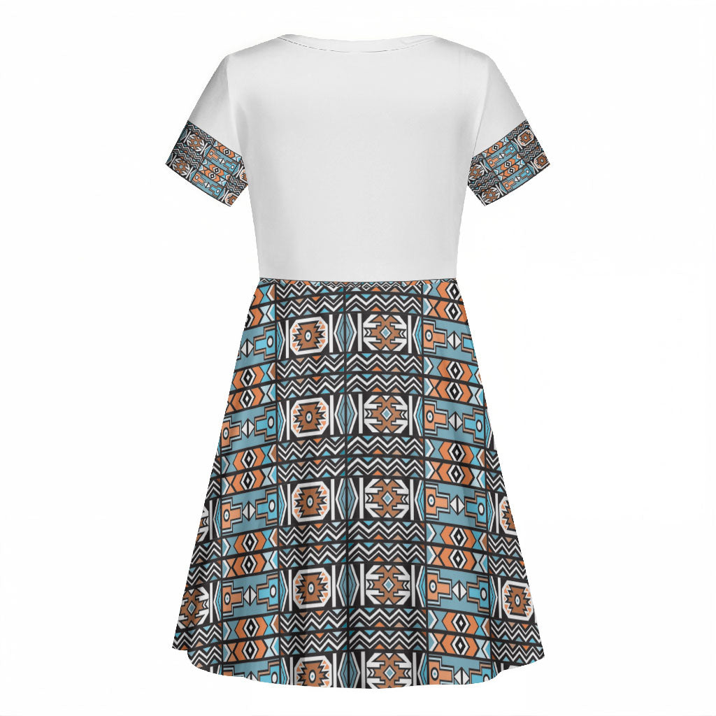African Ndebele Traditional Attire Kid Short Sleeve Dress White Ndebele Stripe
