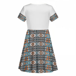African Ndebele Traditional Attire Kid Short Sleeve Dress White Ndebele Stripe