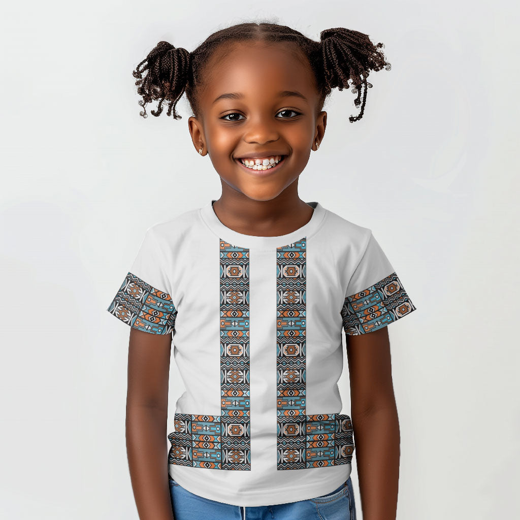 African Ndebele Traditional Attire Kid T shirt White Ndebele Stripe