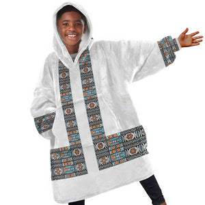 African Ndebele Traditional Attire Kid Wearable Blanket Hoodie White Ndebele Stripe