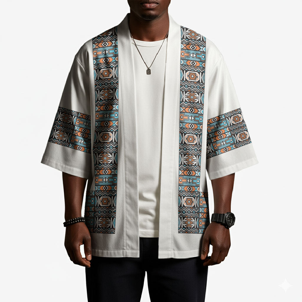 African Ndebele Traditional Attire Kimono White Ndebele Stripe
