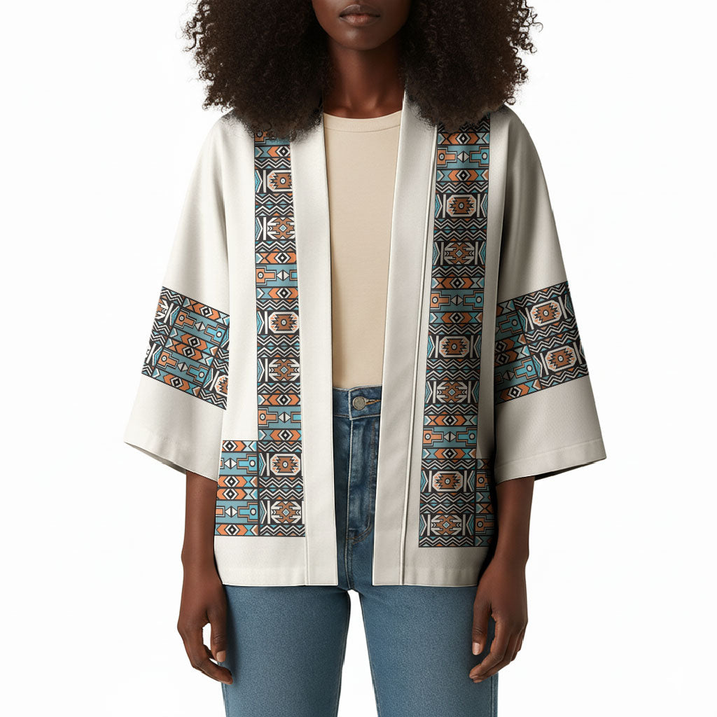 African Ndebele Traditional Attire Kimono White Ndebele Stripe