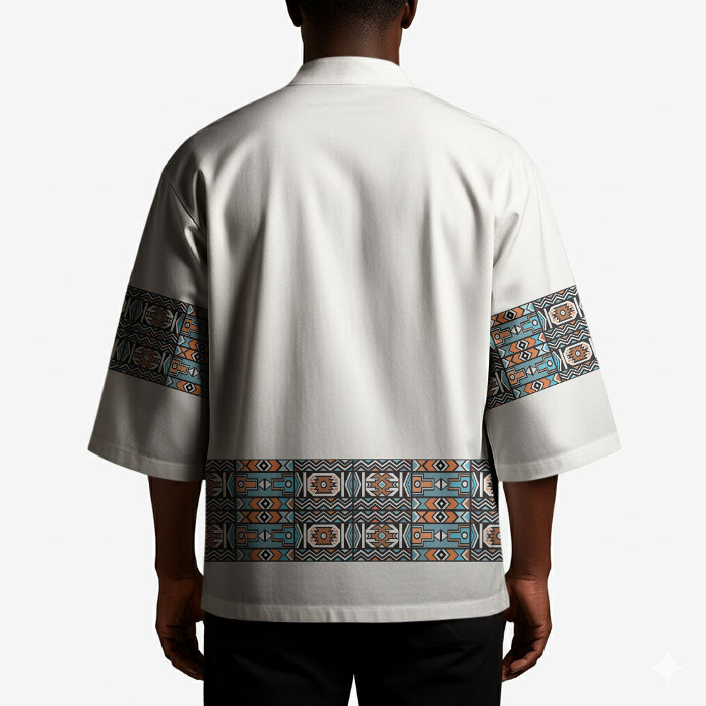 African Ndebele Traditional Attire Kimono White Ndebele Stripe