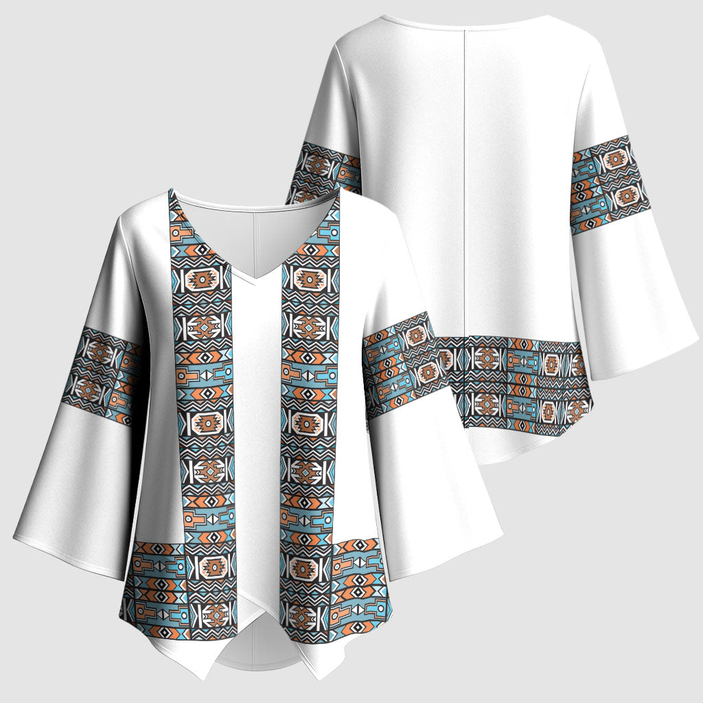 African Ndebele Traditional Attire Kimono Sleeve Blouse White Ndebele Stripe