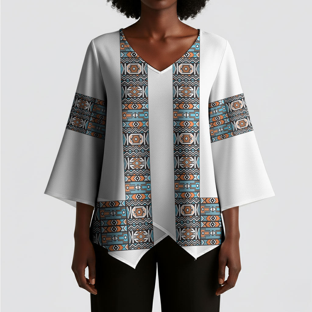 African Ndebele Traditional Attire Kimono Sleeve Blouse White Ndebele Stripe
