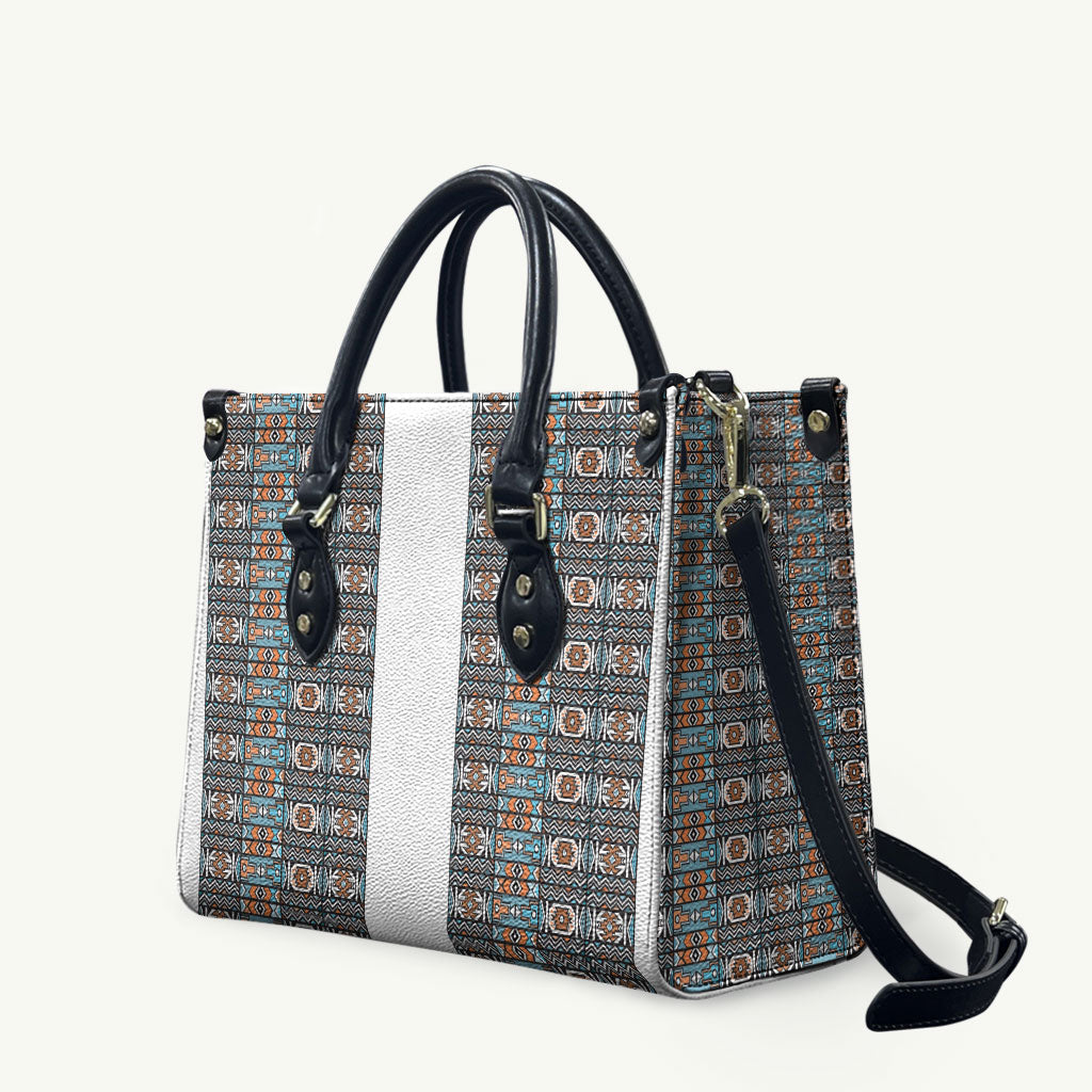 African Ndebele Traditional Attire Leather Bag White Ndebele Stripe