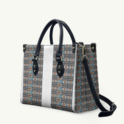 African Ndebele Traditional Attire Leather Bag White Ndebele Stripe