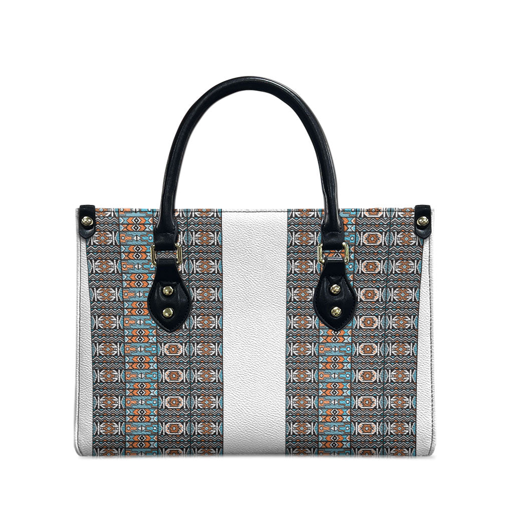 African Ndebele Traditional Attire Leather Bag White Ndebele Stripe