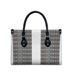 African Ndebele Traditional Attire Leather Bag White Ndebele Stripe