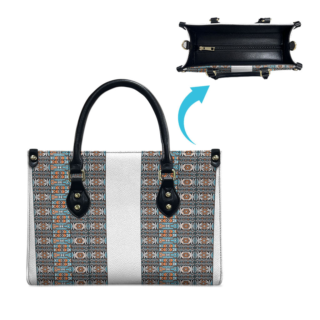 African Ndebele Traditional Attire Leather Bag White Ndebele Stripe
