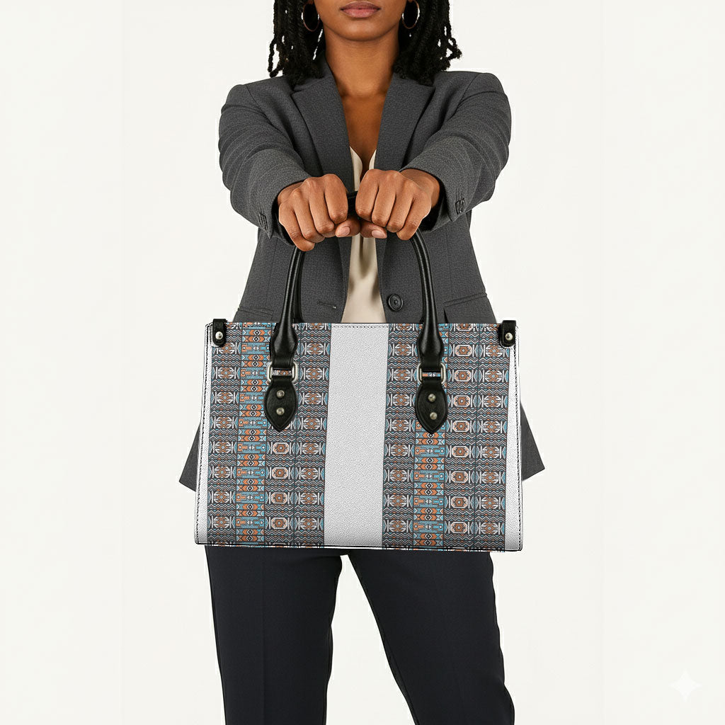 African Ndebele Traditional Attire Leather Bag White Ndebele Stripe