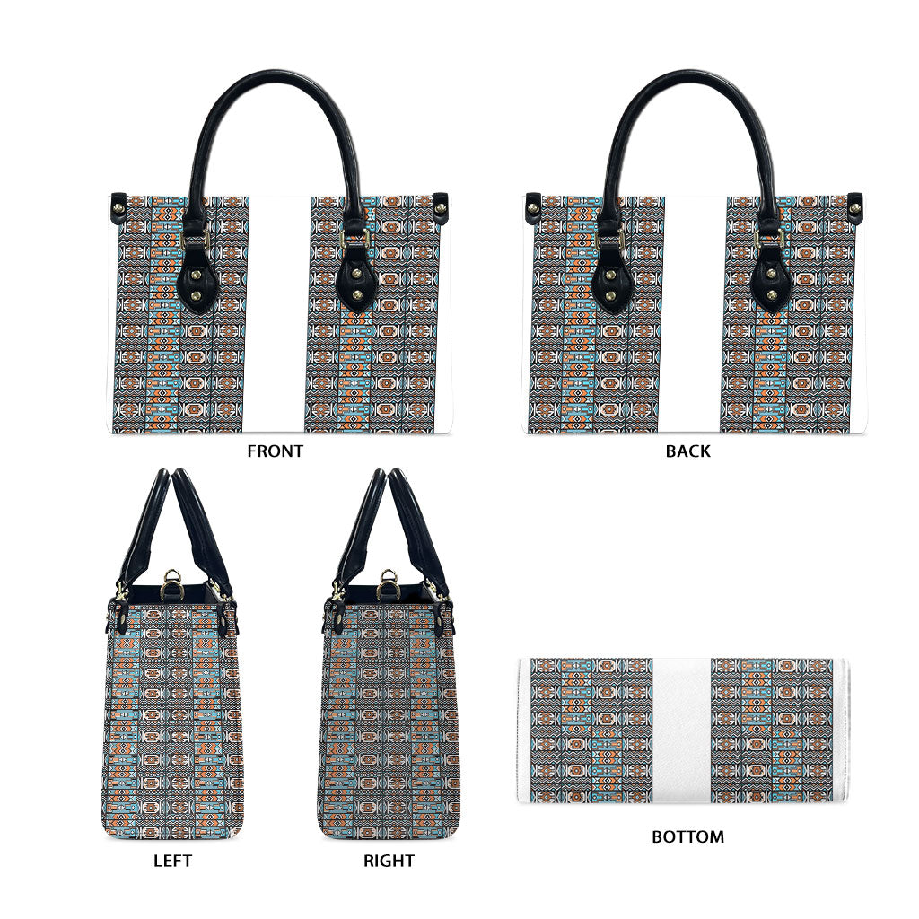 African Ndebele Traditional Attire Leather Bag White Ndebele Stripe