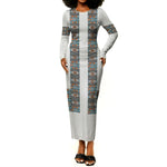 African Ndebele Traditional Attire Long Sleeve Bodycon Dress White Ndebele Stripe