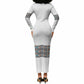 African Ndebele Traditional Attire Long Sleeve Bodycon Dress White Ndebele Stripe