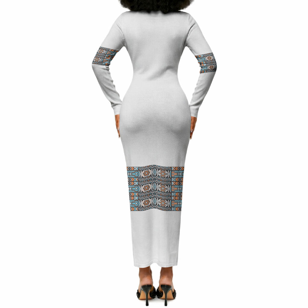 African Ndebele Traditional Attire Long Sleeve Bodycon Dress White Ndebele Stripe