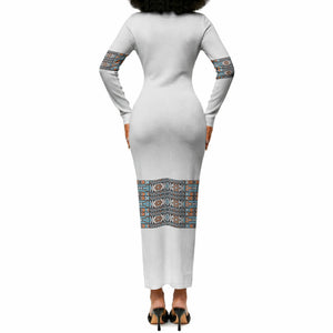 African Ndebele Traditional Attire Long Sleeve Bodycon Dress White Ndebele Stripe
