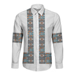 African Ndebele Traditional Attire Long Sleeve Button Shirt White Ndebele Stripe