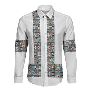 African Ndebele Traditional Attire Long Sleeve Button Shirt White Ndebele Stripe