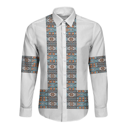 African Ndebele Traditional Attire Long Sleeve Button Shirt White Ndebele Stripe