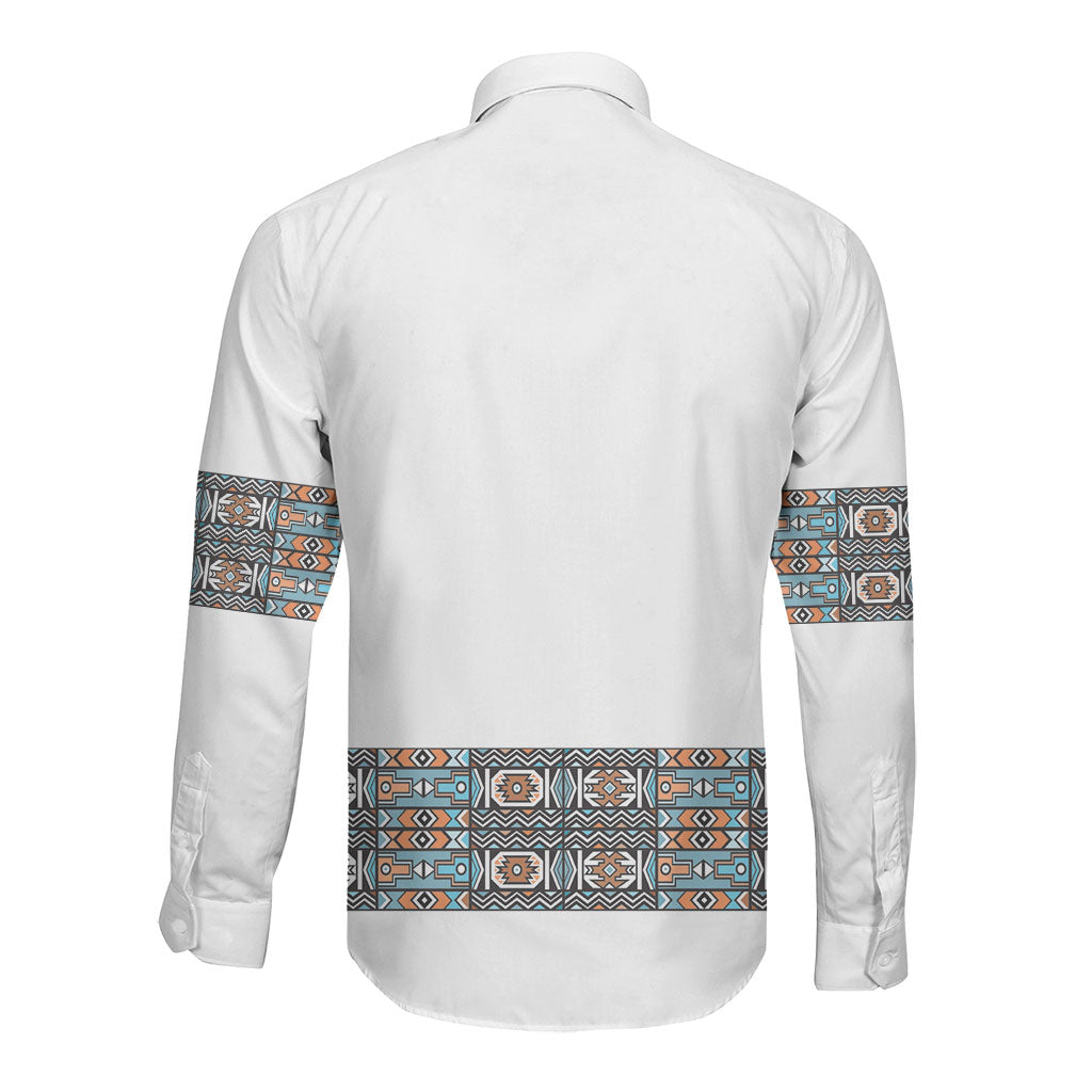 African Ndebele Traditional Attire Long Sleeve Button Shirt White Ndebele Stripe
