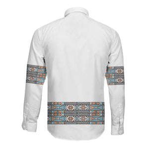 African Ndebele Traditional Attire Long Sleeve Button Shirt White Ndebele Stripe