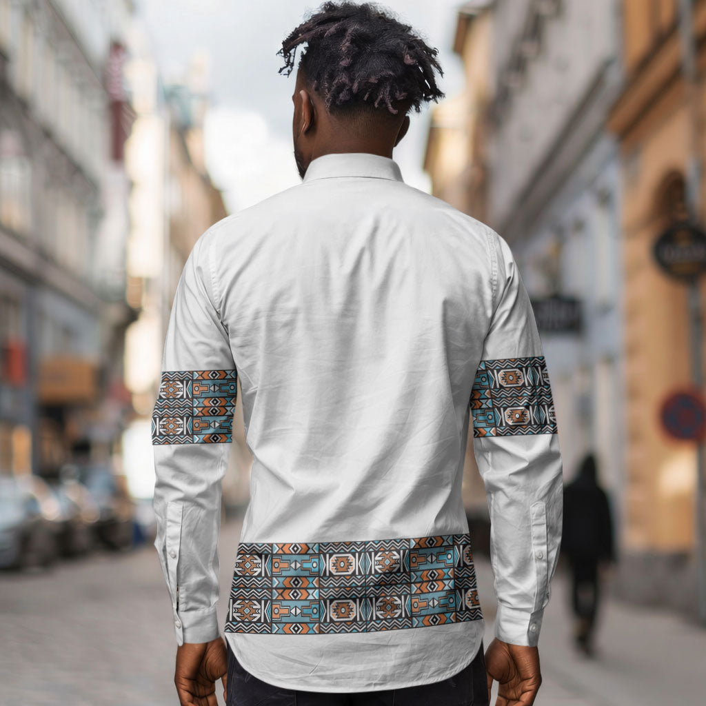 African Ndebele Traditional Attire Long Sleeve Button Shirt White Ndebele Stripe