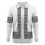 African Ndebele Traditional Attire Long Sleeve Polo Shirt White Ndebele Stripe