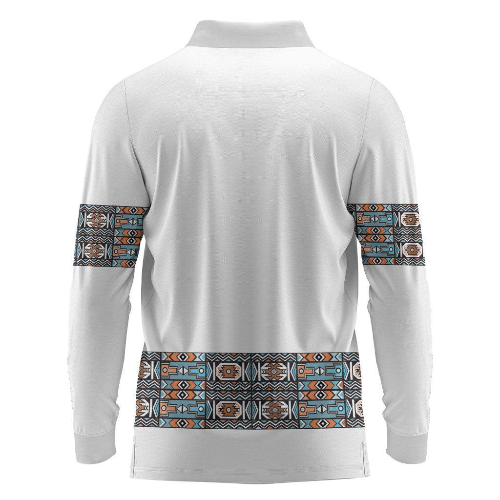 African Ndebele Traditional Attire Long Sleeve Polo Shirt White Ndebele Stripe