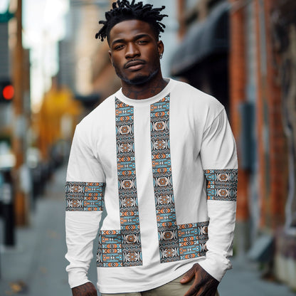 African Ndebele Traditional Attire Long Sleeve Shirt White Ndebele Stripe