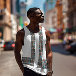African Ndebele Traditional Attire Men Tank Top White Ndebele Stripe