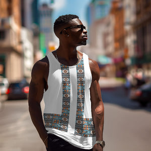 African Ndebele Traditional Attire Men Tank Top White Ndebele Stripe