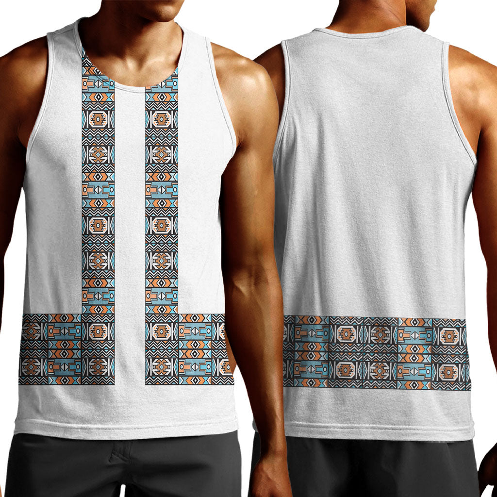 African Ndebele Traditional Attire Men Tank Top White Ndebele Stripe