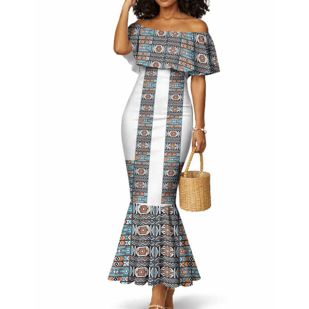 African Ndebele Traditional Attire Mermaid Dress White Ndebele Stripe