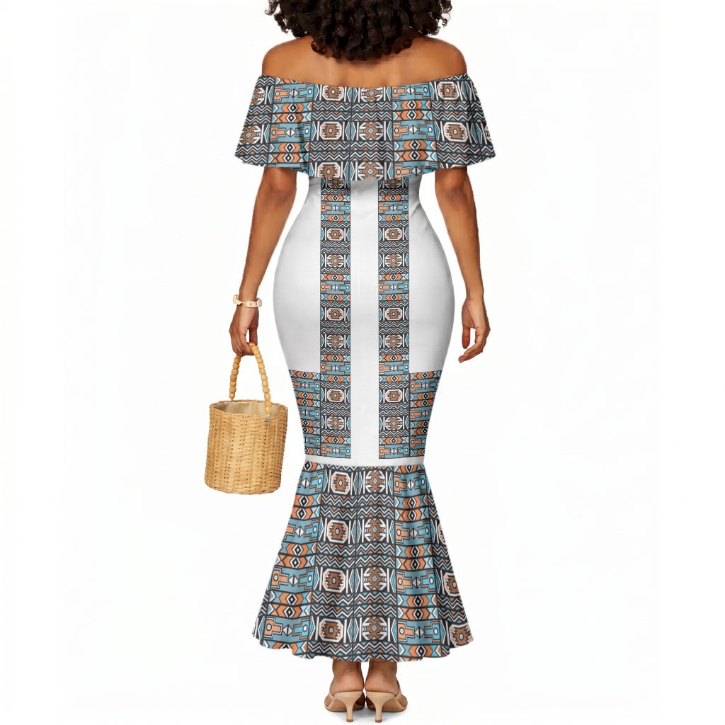 African Ndebele Traditional Attire Mermaid Dress White Ndebele Stripe