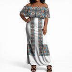 African Ndebele Traditional Attire Off Shoulder Maxi Dress White Ndebele Stripe