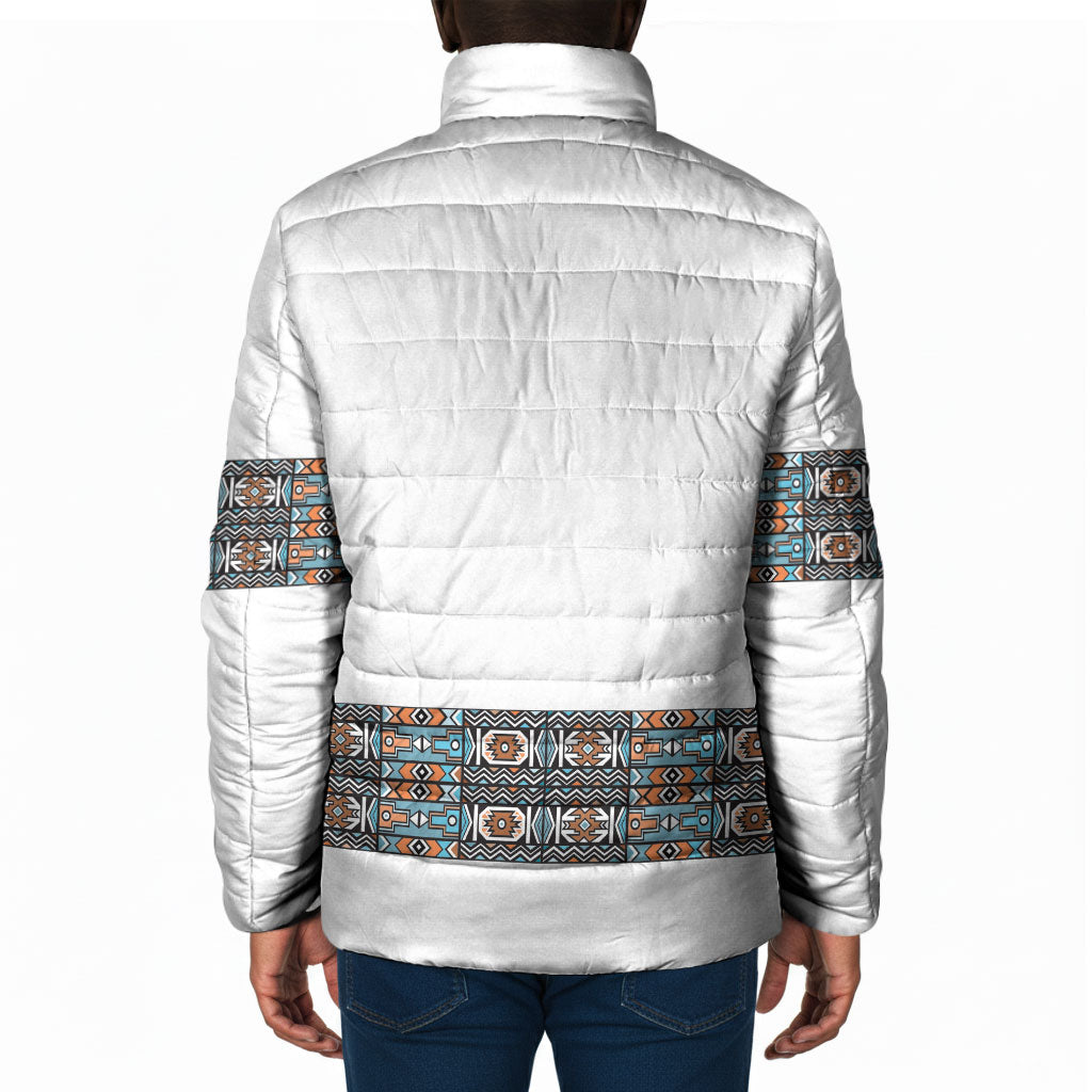 African Ndebele Traditional Attire Padded Jacket White Ndebele Stripe
