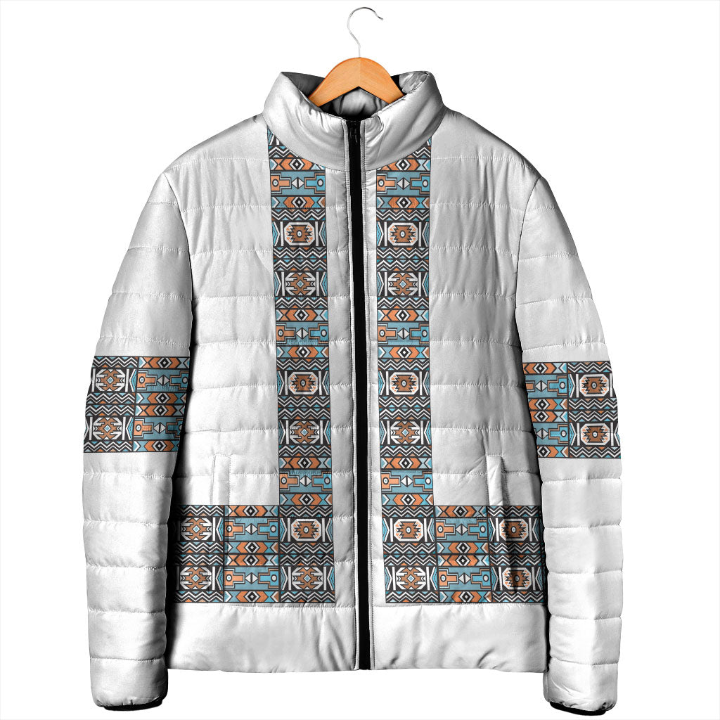 African Ndebele Traditional Attire Padded Jacket White Ndebele Stripe