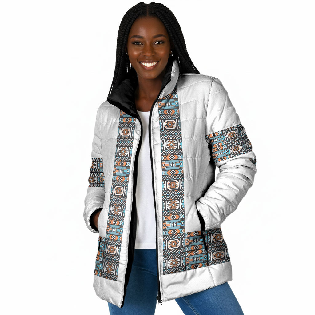 African Ndebele Traditional Attire Padded Jacket White Ndebele Stripe