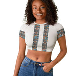 African Ndebele Traditional Attire Raglan Cropped T shirt White Ndebele Stripe