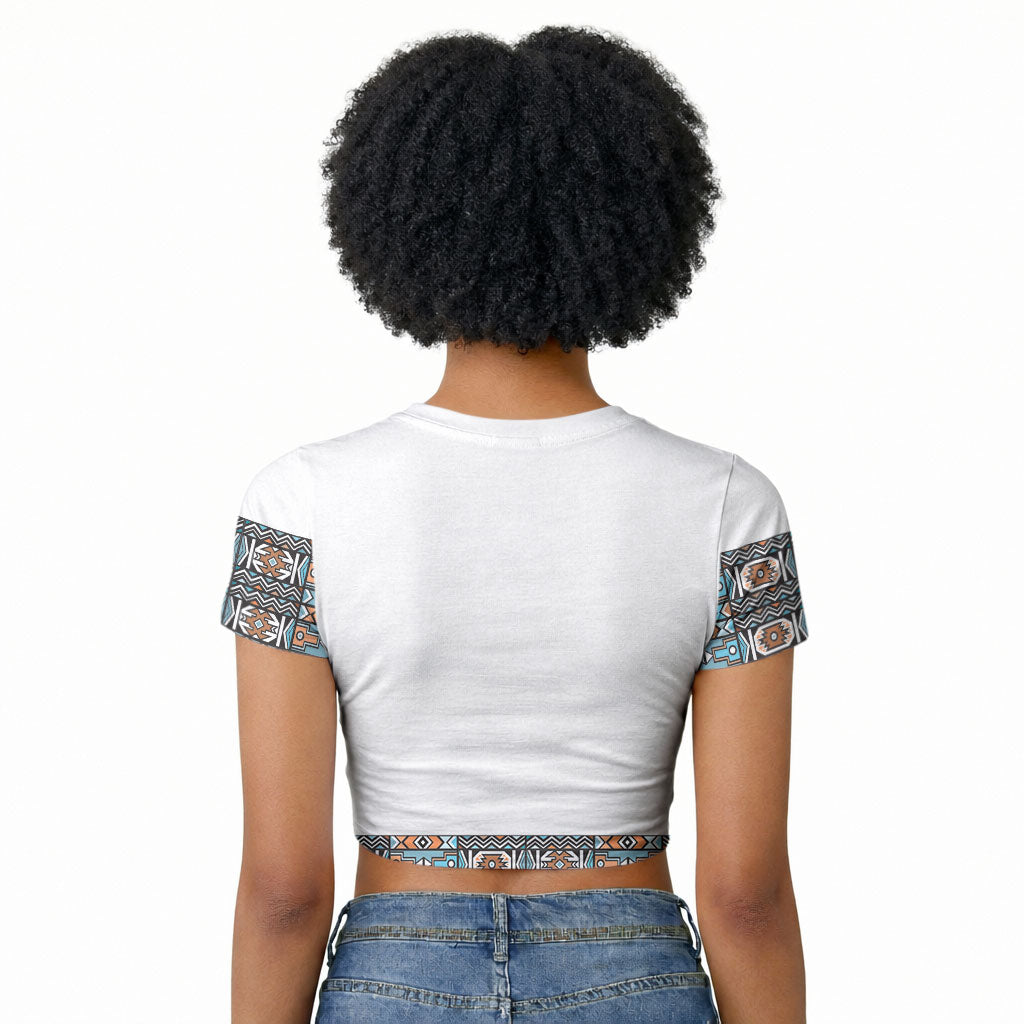 African Ndebele Traditional Attire Raglan Cropped T shirt White Ndebele Stripe