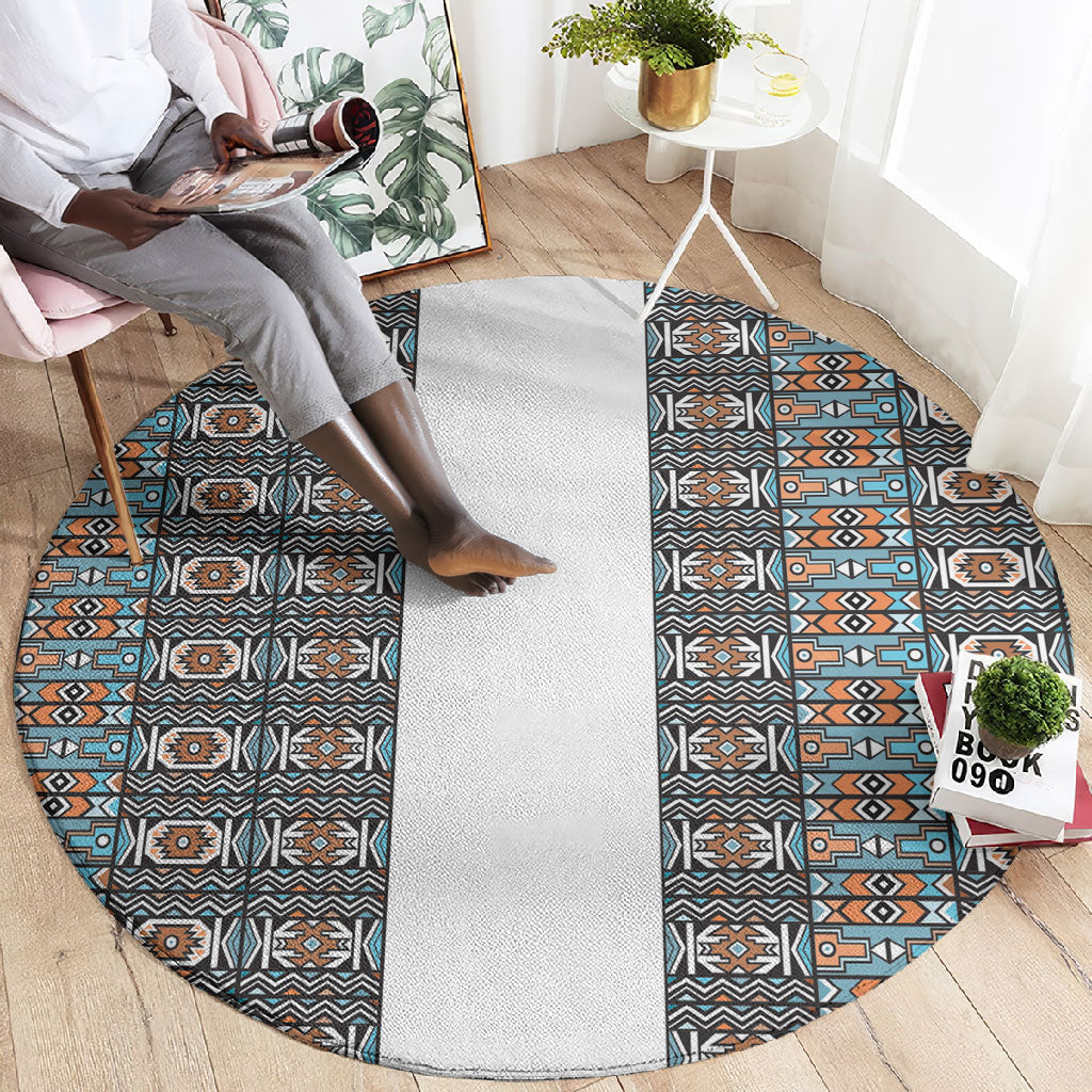 African Ndebele Traditional Attire Round Carpet White Ndebele Stripe