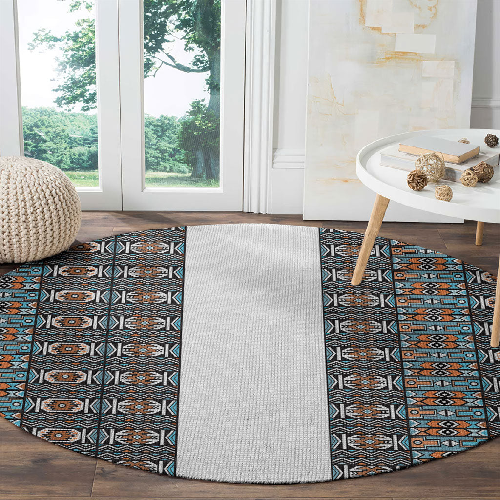 African Ndebele Traditional Attire Round Carpet White Ndebele Stripe