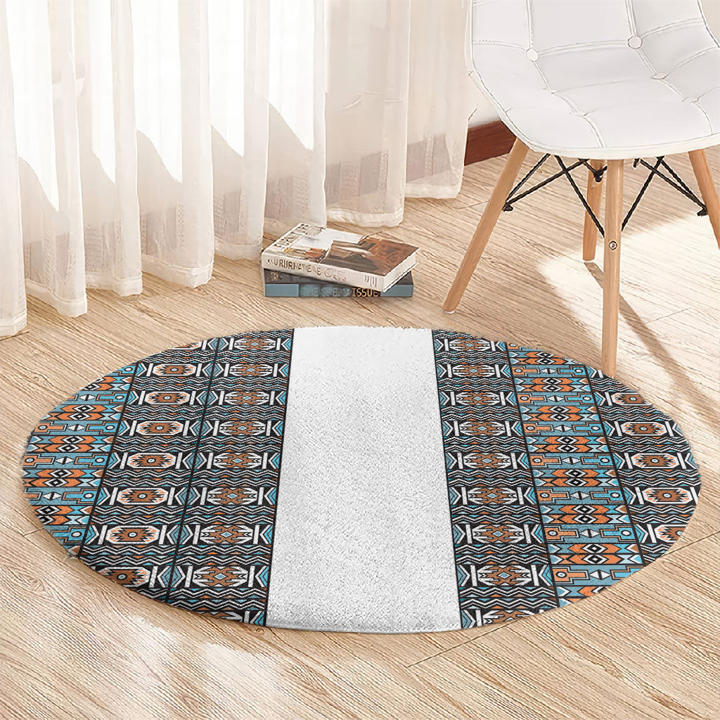 African Ndebele Traditional Attire Round Carpet White Ndebele Stripe