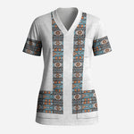 African Ndebele Traditional Attire Scrub Top White Ndebele Stripe