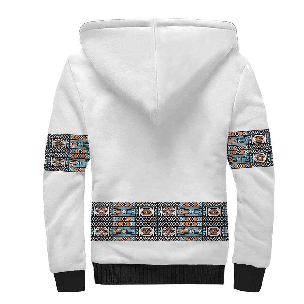 African Ndebele Traditional Attire Sherpa Hoodie White Ndebele Stripe