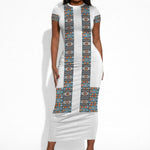 African Ndebele Traditional Attire Short Sleeve Bodycon Dress White Ndebele Stripe