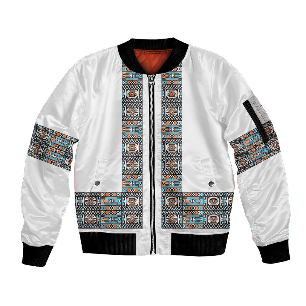 African Ndebele Traditional Attire Sleeve Zip Bomber Jacket White Ndebele Stripe