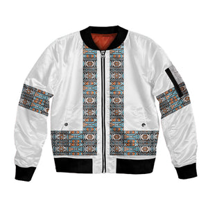 African Ndebele Traditional Attire Sleeve Zip Bomber Jacket White Ndebele Stripe