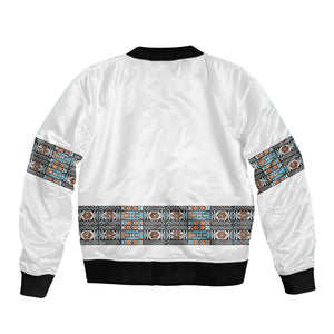 African Ndebele Traditional Attire Sleeve Zip Bomber Jacket White Ndebele Stripe